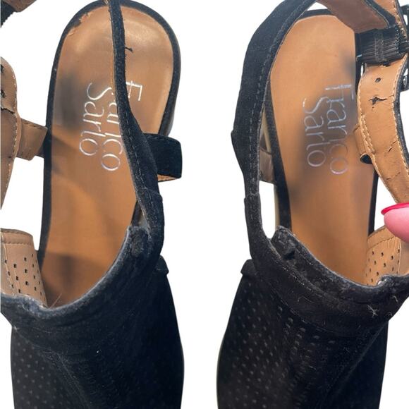 Franco Sarto Black T‑Strap Comfort Heels Women’s 8 Faux Leather Perforated NWT - Picture 4 of 8